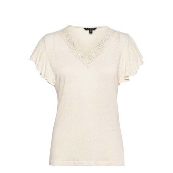 Lauren Ralph Lauren Linen-Blend Jersey Flutter-Sleeve Blouse Mascarpone Cream - Picture 2 of 6
